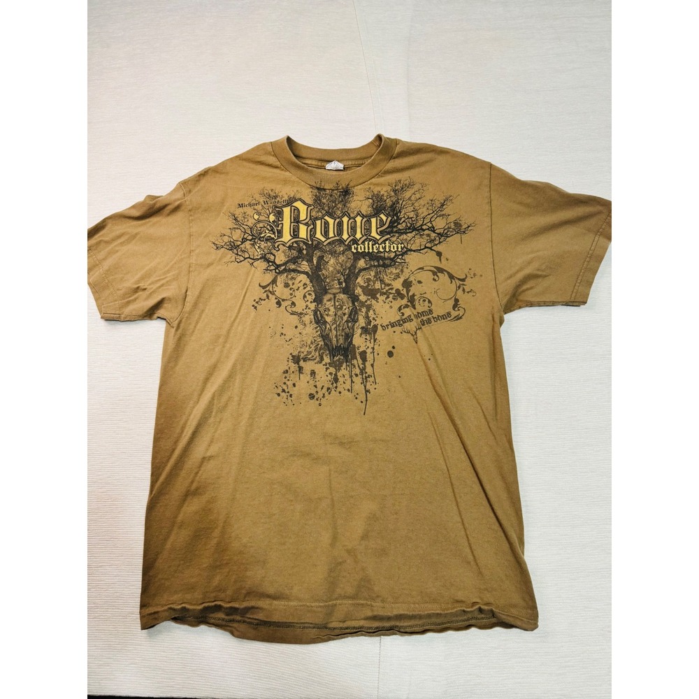 Bone Collector Michael Waddell Mens Tan Graphic T-Shirt Large Deer Skull Hunting